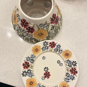 Beautiful Floral Ceramic Candle Shade with Plate